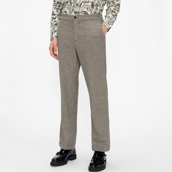 $225 TED BAKER Wool Blend Flannel relaxed trouser brown...